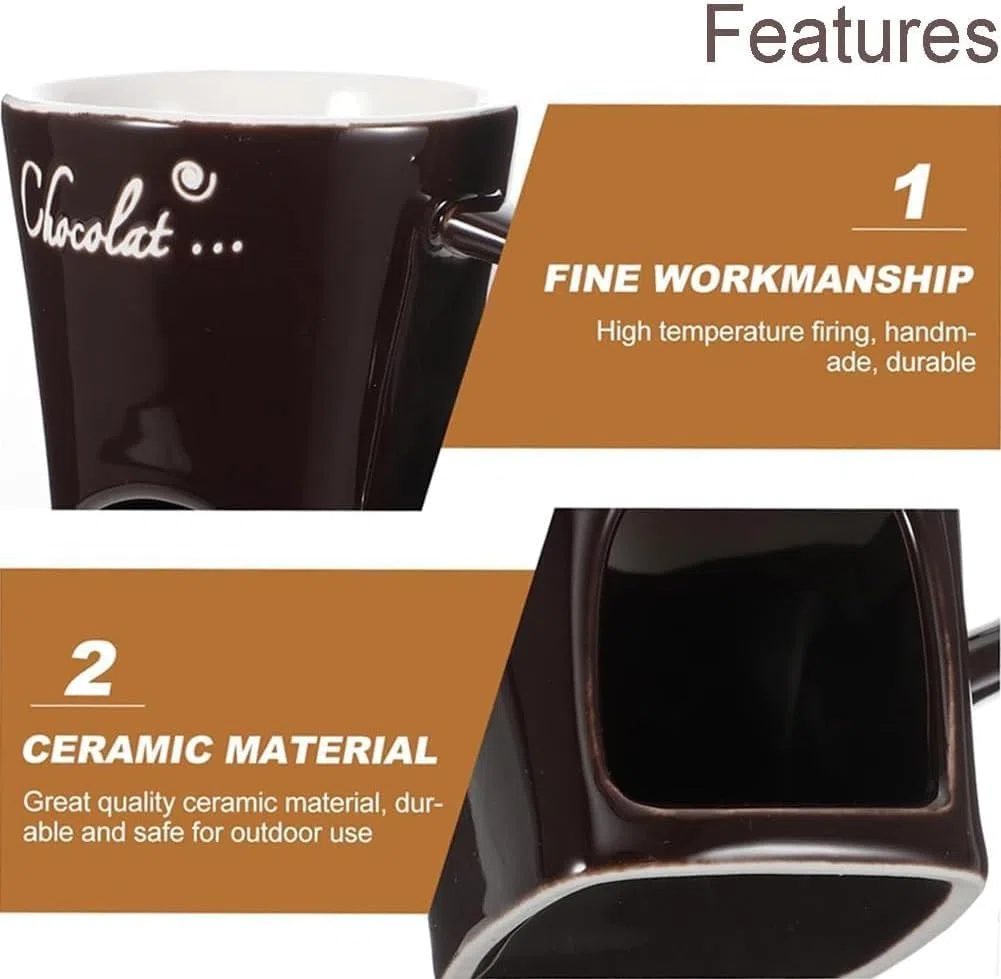 Tazas de fondue con luz de té, taza de fondue, juego de fondue de chocolate, taza de fondue de chocolate con tenedor, taza de fondue de chocolate para queso, caramelo, regalos de cumpleaños y boda