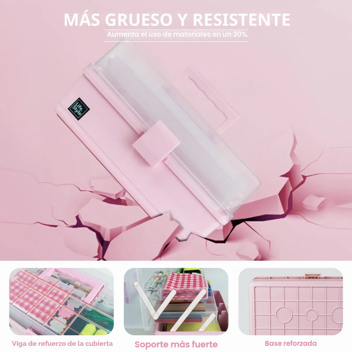 Creahaus Caja de almacenamiento multiusos de 33 cm, con 3 estantes, caja organizadora, caja de manualidades, caja de costura, maletín de medicina, caja de herramientas, maletín de pesca con 2 estantes