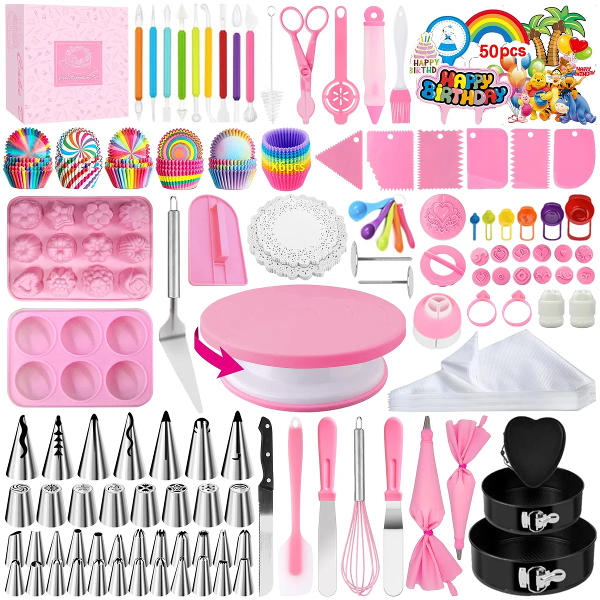 Pasteleria y Reposteria, Plato Giratorio para Tartas, Molde Tarta Desmontable, Boquillas Manga Pastelera, Kit Reposteria, Decoración de Pasteles (423Pcs)