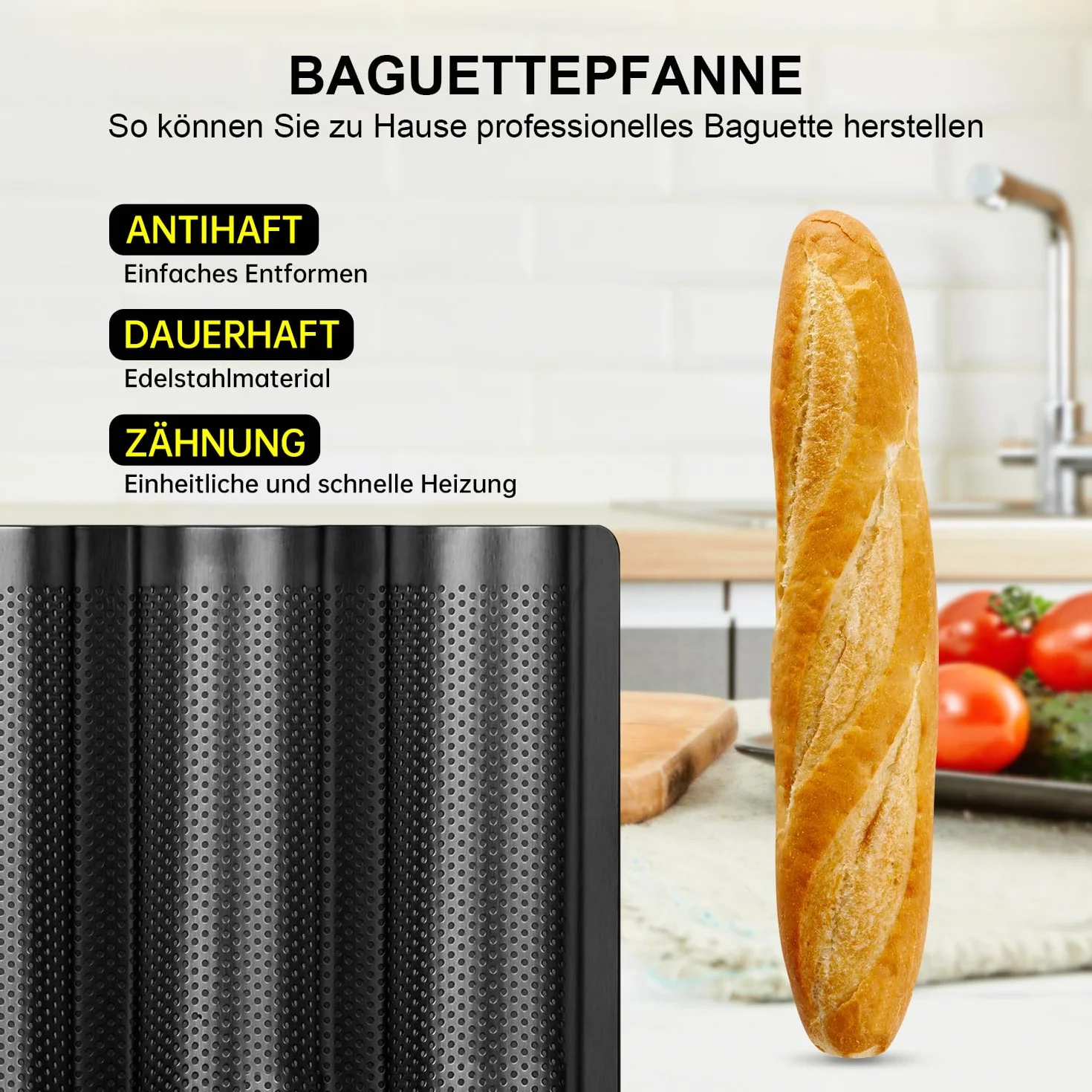 Hotec 3 Rejillas Baguettes con Moldes Para Pan, ideal como molde para baguette, bandejas horno,bandeja horno,Moldes para pan francés y baguettes (38 x 24,5 cm)