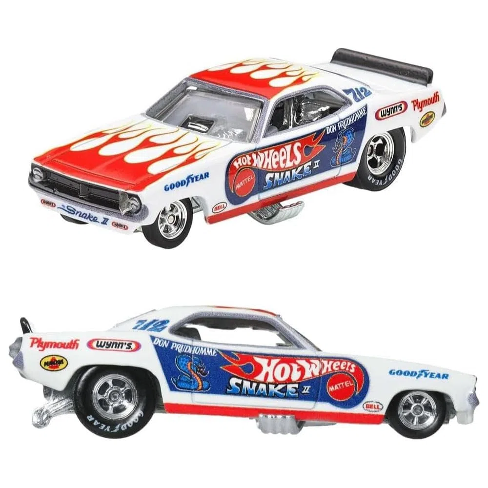 Hot Wheels JBL01 Premium - Juego de 2 Mini Coches 72 Plymouth Cuda FC/Rob N, Color Rosa