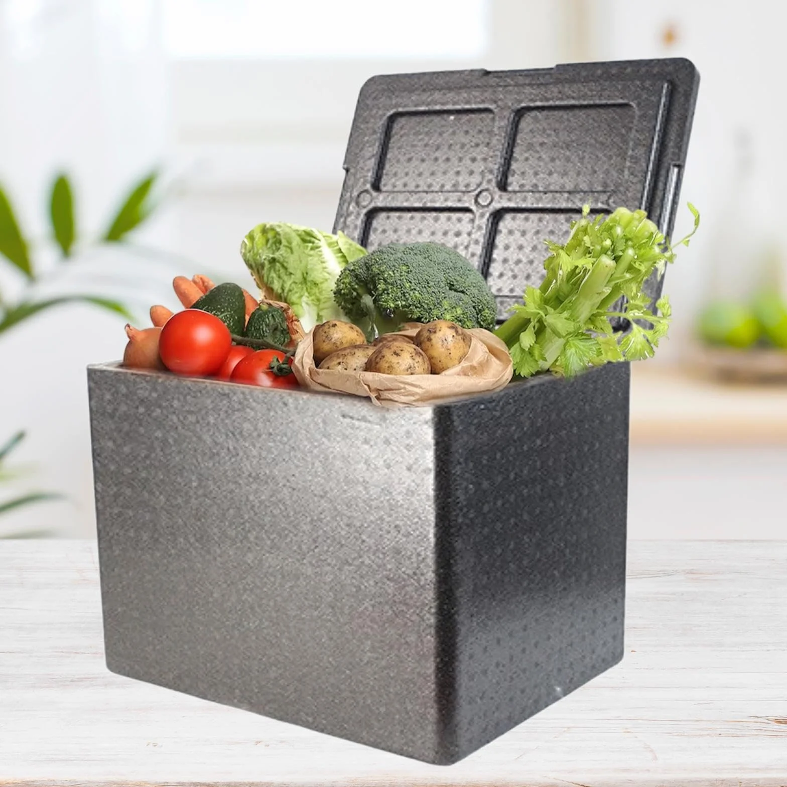 Caja Isotérmica para Transporte de Alimentos, de Espuma con Tapa Abatible, Caja de Envío Refrigerada Isotérmica, Contenedor Térmico para Entrega, 30 L