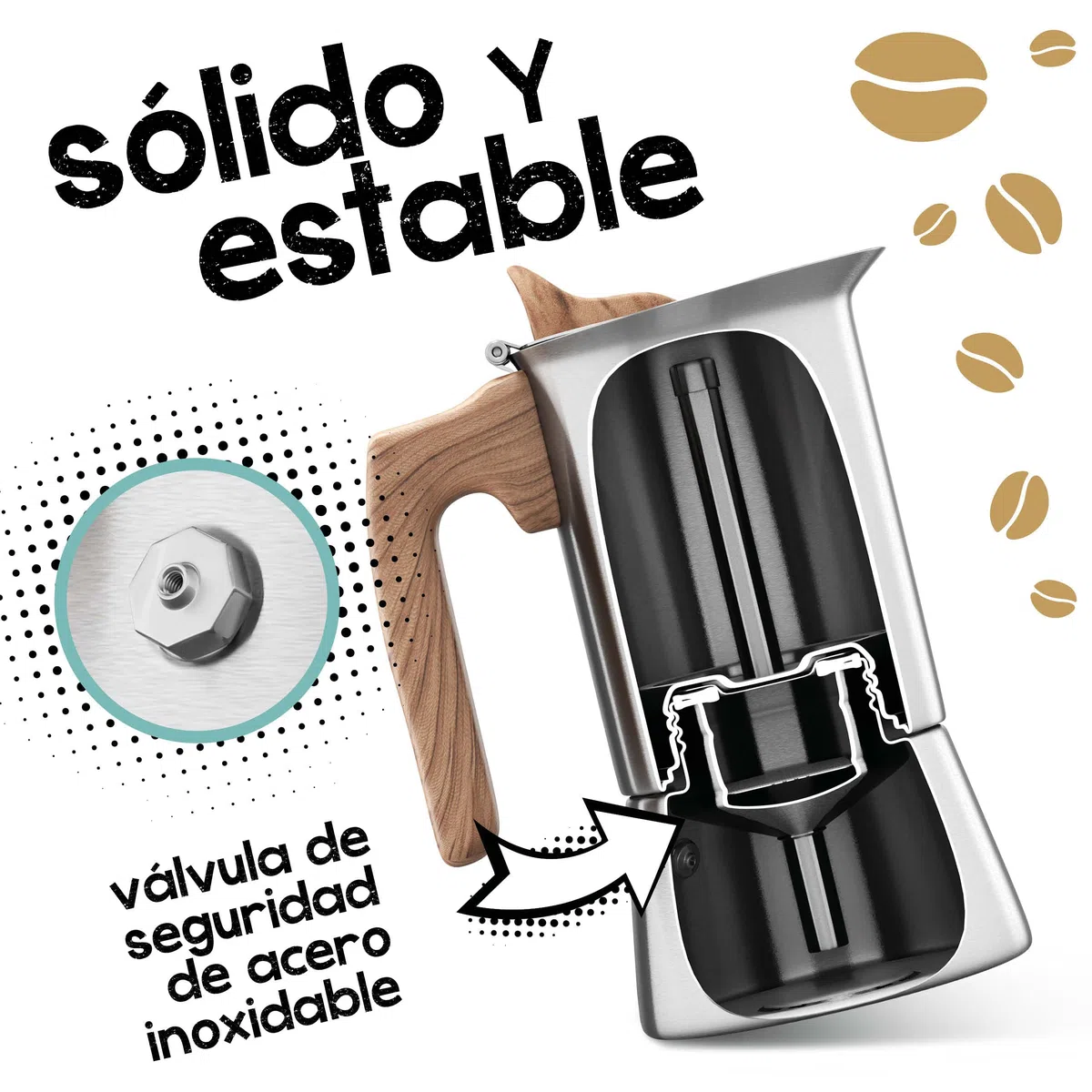 Morgenheld STYLE Cafetera italiana de acero inoxidable 4 tazas (200 ml) – apta para inducción y todo tipo de cocinas – cafetera moka clásica sin aluminio, filtro apto para lavavajillas