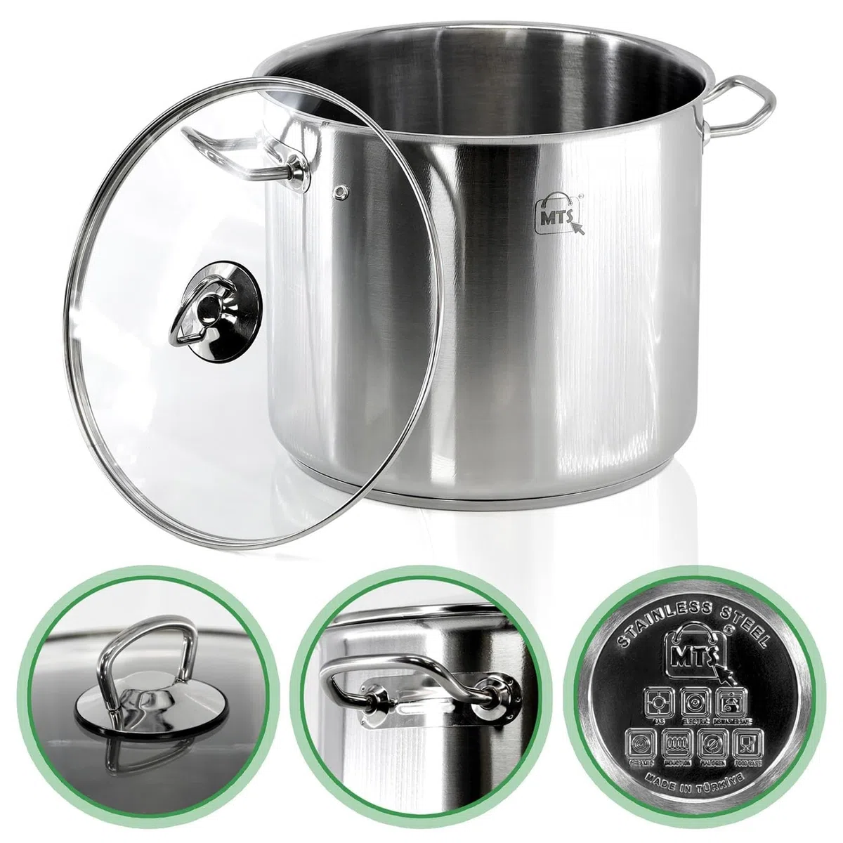 Olla Grande de Acero Inoxidable con Tapa, Olla Grande de 9 l con Tapa, Cacerola Grande y Profunda, Utensilios de Cocina, Olla para Sopa con Doble asa (15 litros)