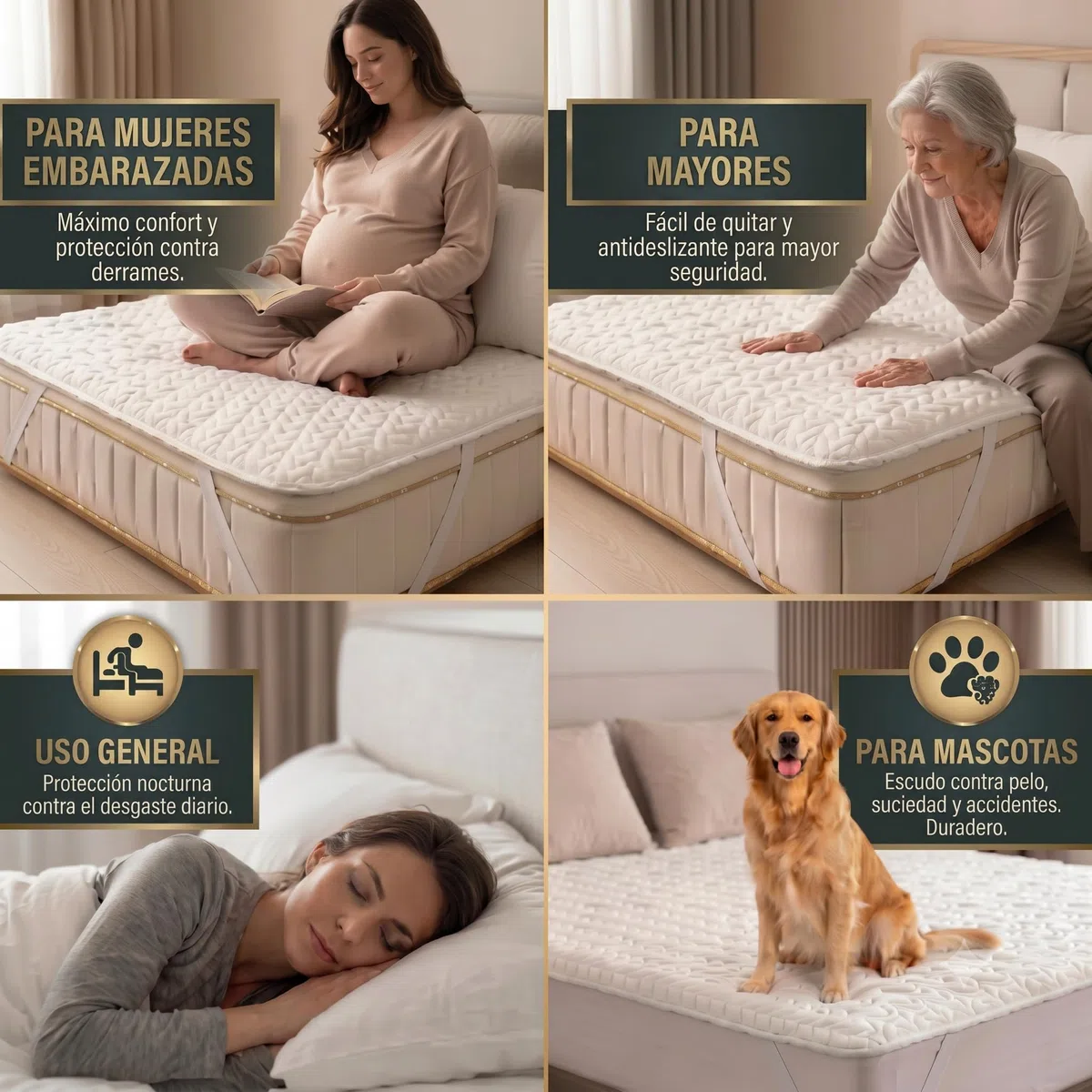 Protector de Colchón 150x190/200 cm Impermeable Acolchado Onda, Funda Cubre Colchón Ajustable Esquinas Elásticas hasta 35 cm, Cama Matrimonio, Transpirable Silencioso
