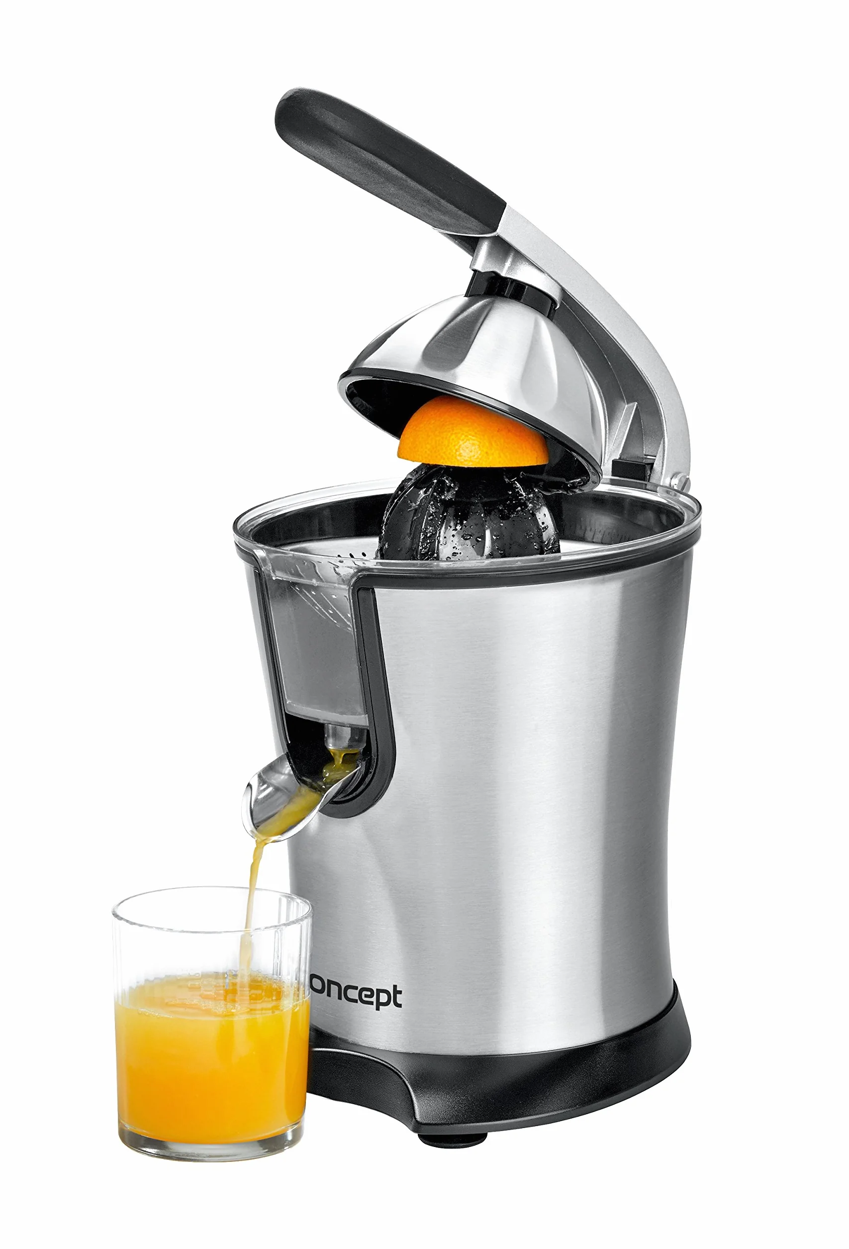 Concept Electrodomésticos CE3520 Exprimidor de cítricos con Palanca de Lujo, de 750ml, Acero Inoxidable, 150 W, 0.75 litros, Gris y Negro