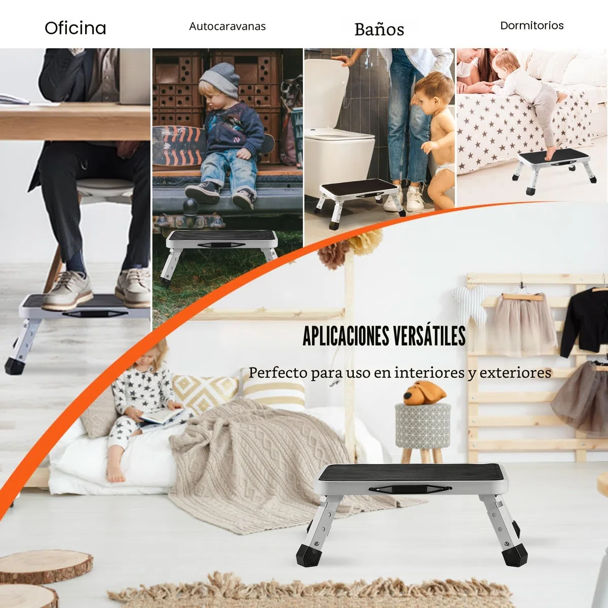 VEVOR Taburete Plegable con 1 Escalón Capacidad de 150 kg Taburete de Acero de 3 Alturas Ajustables Taburete Portátil Antideslizante para Niños Pequeños, Adultos, Oficina, Autocaravanas, Baños, Hogar