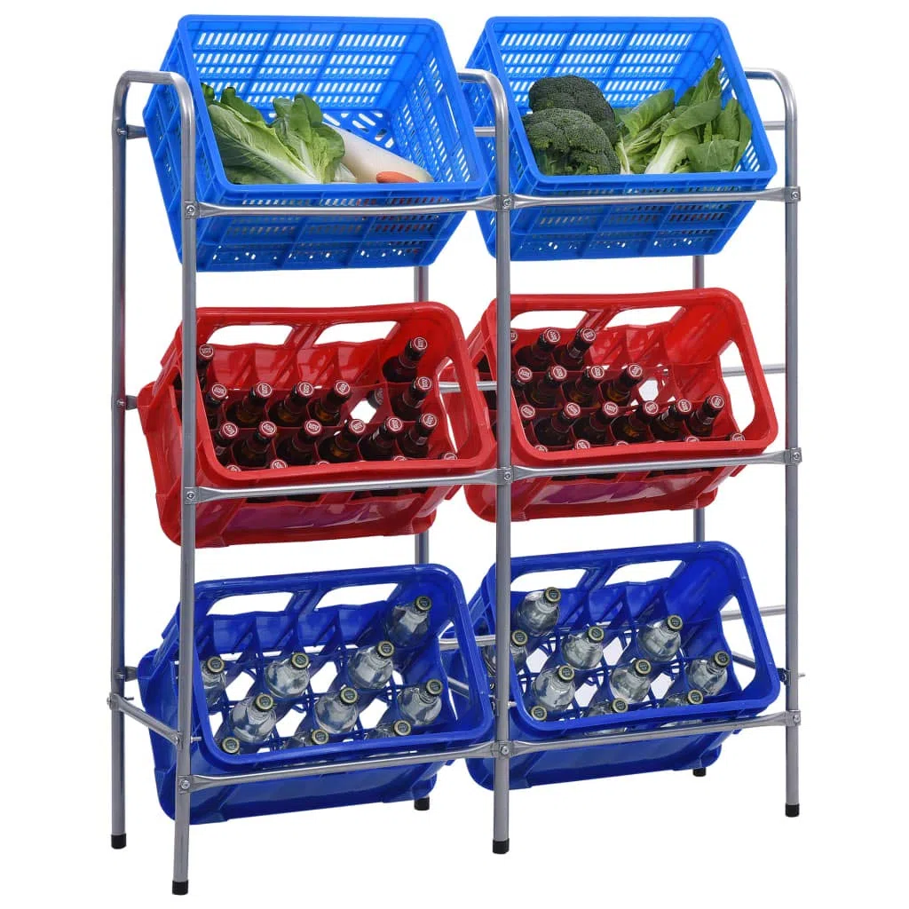 Estantería para 6 cajas plateadas, 96 x 33 x 116 cm, acero con recubrimiento en polvo, estante inclinado para alimentos y bebidas, estantería de almacenamiento para taller, garaje, pasillo
