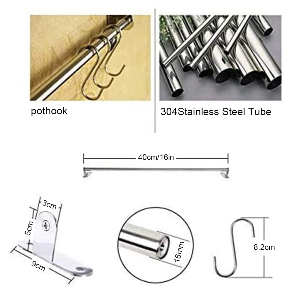 Colgador de Utensilios de Cocina de 15 Ganchos de Acero Indoxible Barra para Cocina con Ganchos S