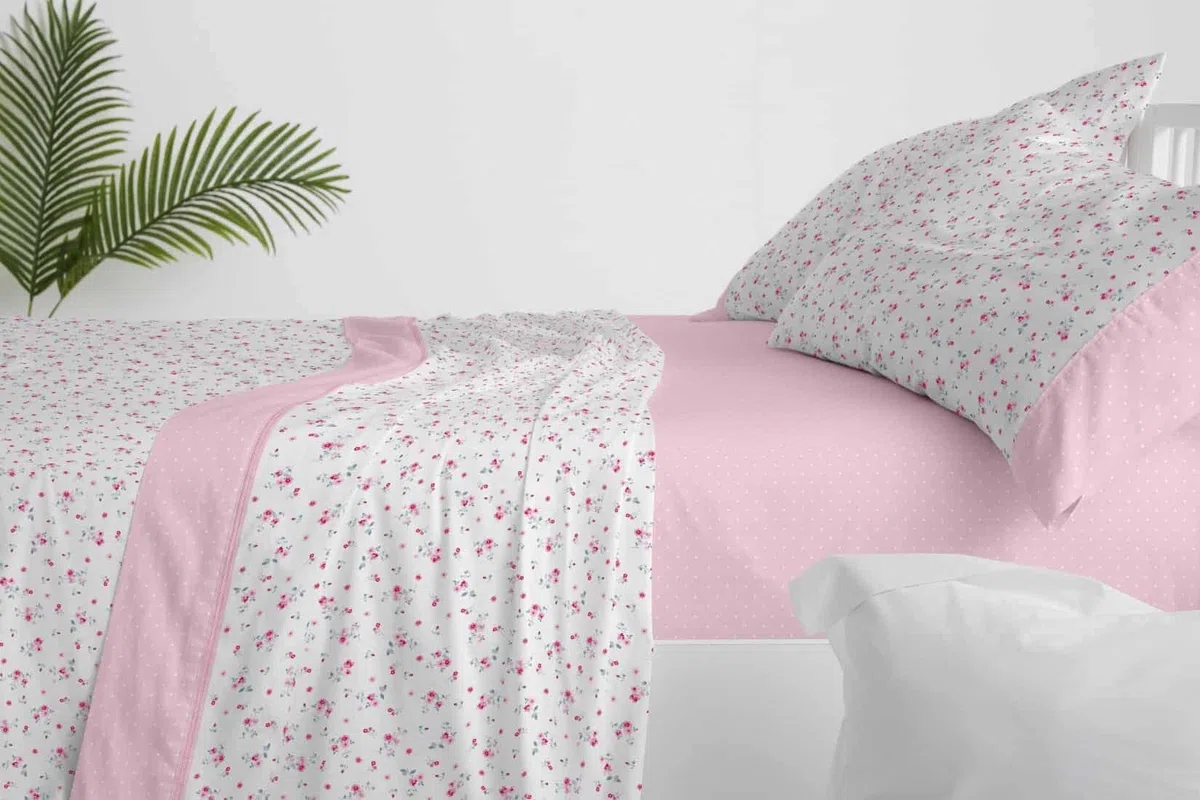 Burrito Blanco│Juego de sábanas, Cama de 105 (+ Medidas Disponibles)│Poliéster 50% Algodón 50%│Fácil Planchado│Diseño 530, Rosa