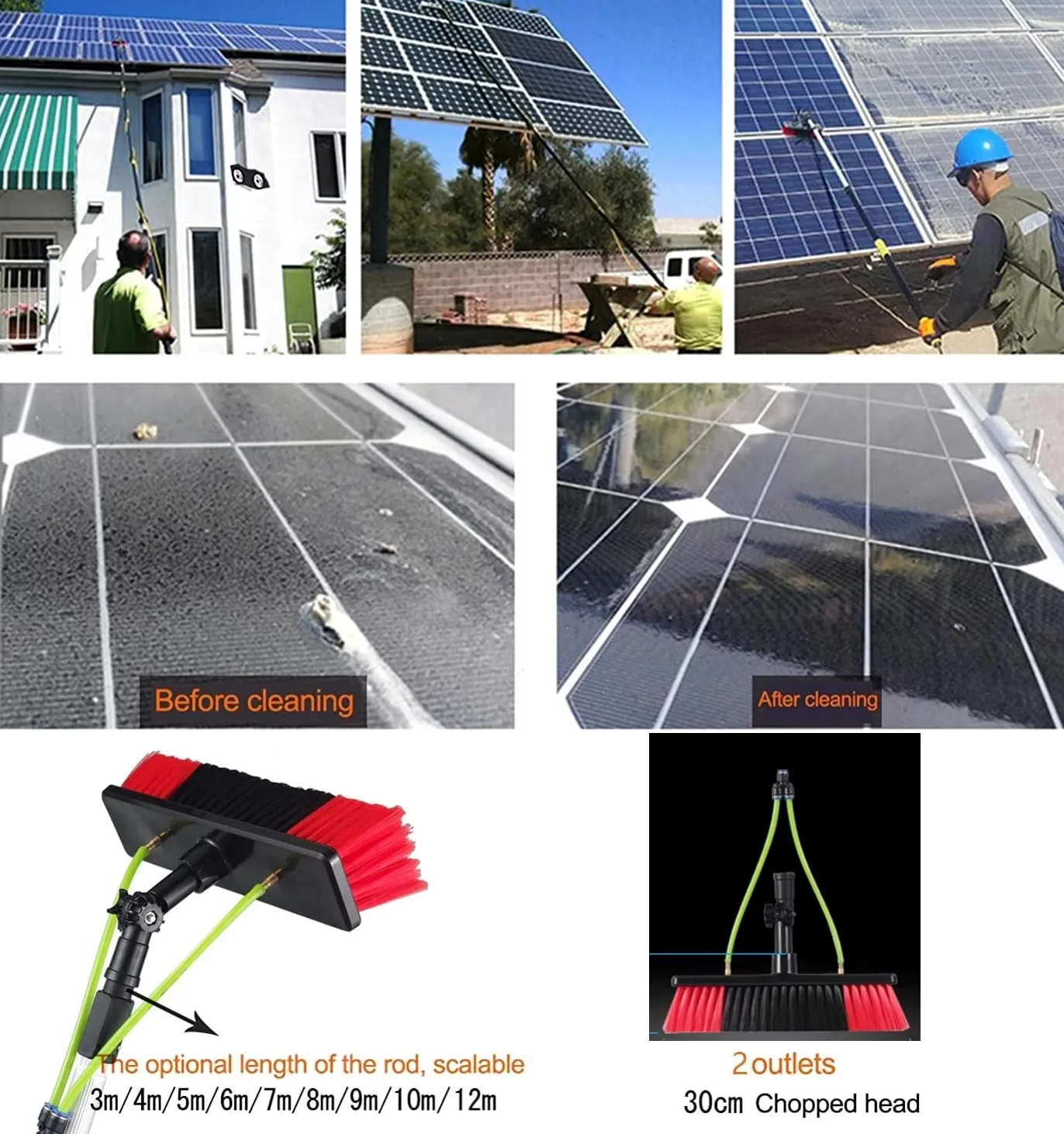 Kit de limpieza de ventanas de 10 m: cepillo alimentado con agua, plumero de telaraña, paños de microfibra, poste extensible, perfecto para limpieza sin rayas y zonas de difícil acceso.
