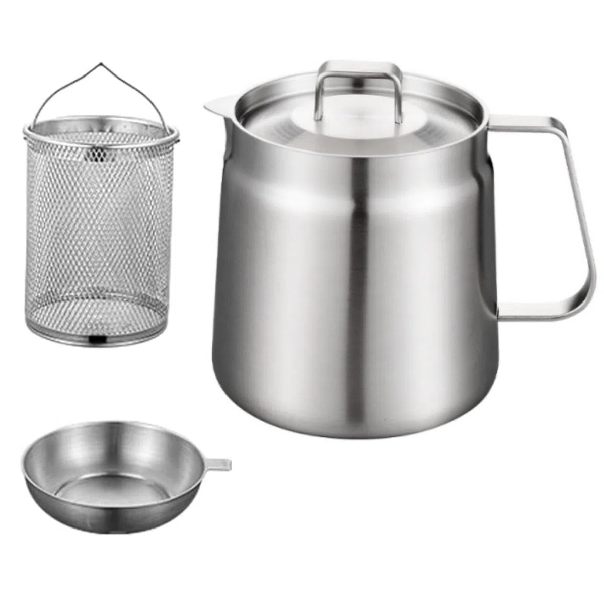 Freidora de Grasa Profunda, Olla de Acero Inoxidable con Cesta con Tapa de Filtro y Cesta para freír, Recipiente de Grasa de Tocino con Olla colador para almacenar Grasa de freír y cocinar