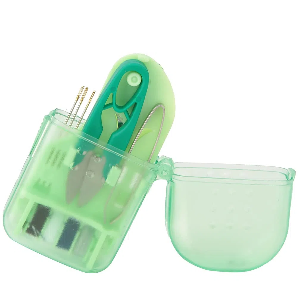 Caja de Herramientas de Costura portátil de plástico, Mini Kit de Costura de Viaje, práctico Estuche para Agujas y Tijeras.