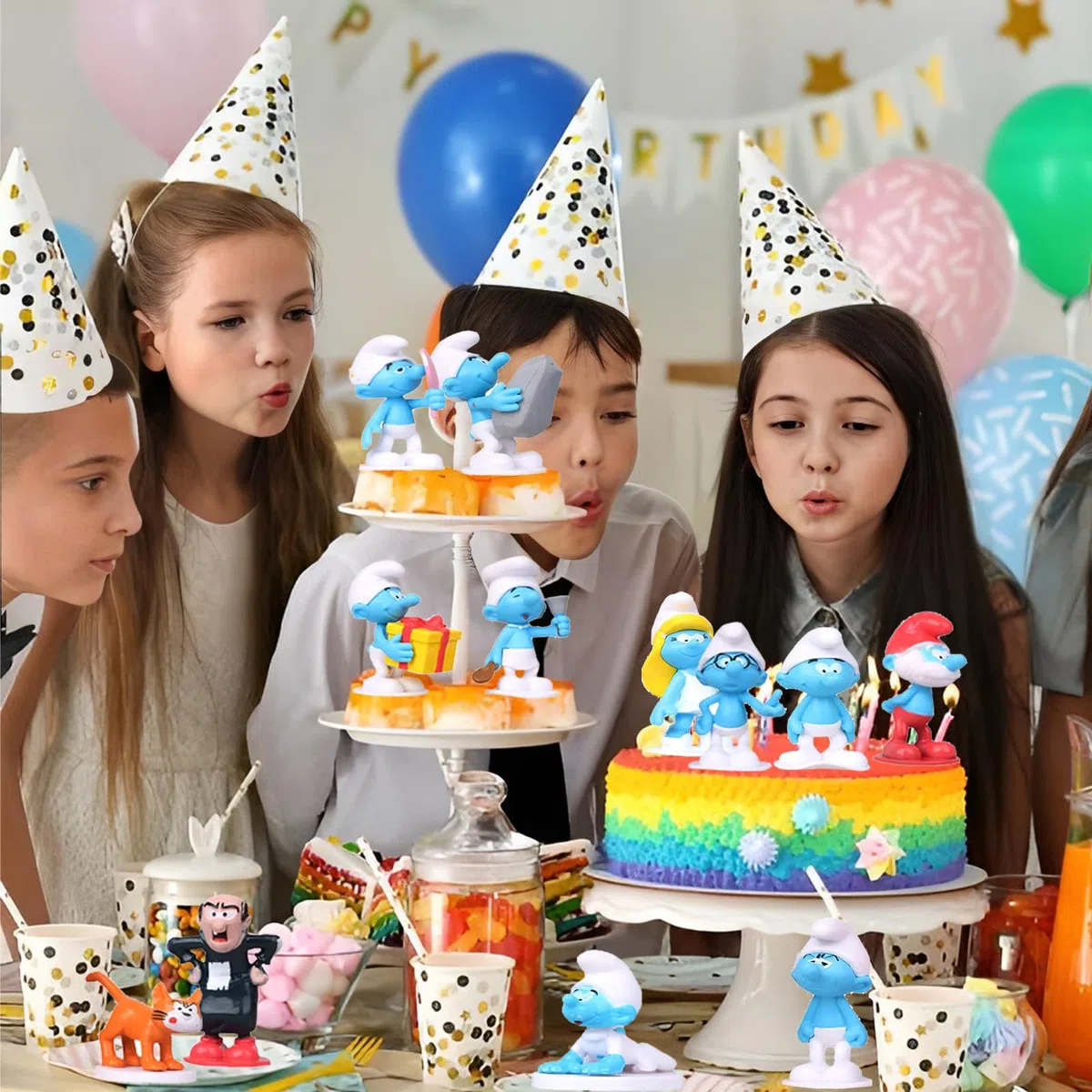 Figura de pitufo Cupcakes, 12 piezas The Smurfs Cake Topper Mini Figuras de Pitufos Mini Pastel Decoración Fiesta Decoración de cumpleaños para Niños