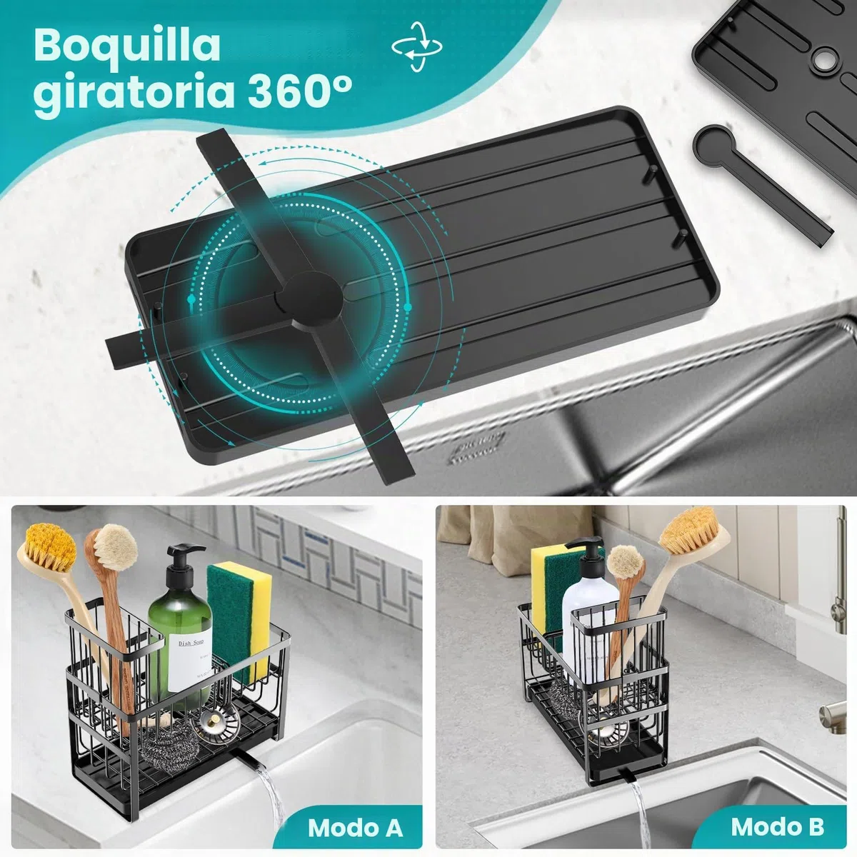 Sinnsally Organizador de fregadero de cocina, 2 niveles para fregadero de cocina, soporte de esponja, organizador de acero inoxidable, soporte para detergente, organizador de cocina, utensilios de