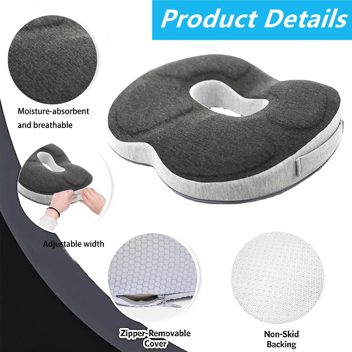 Cojín de asiento ortopédico,Almohada ergonómica de espuma viscoelástica,Cojín de hemorroides para silla de oficina,Cojín de asiento para coxis, ciática, hemorroides, alivio del dolor de