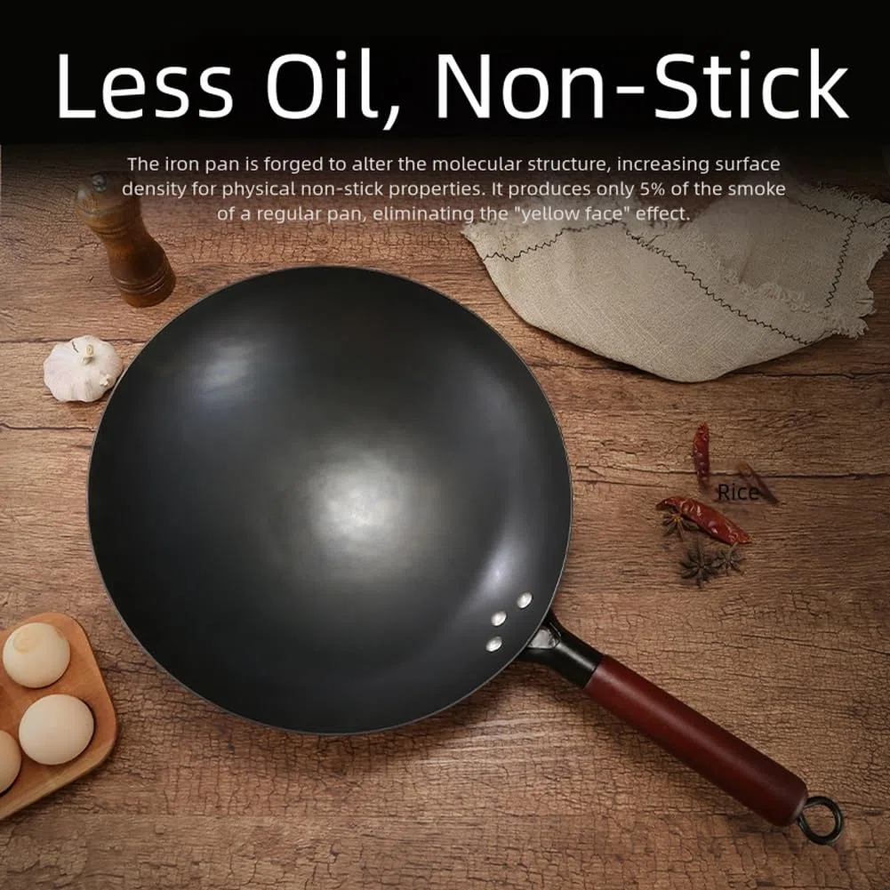 Sartén wok de hierro fundido de 30 cm, 32 cm, 34 cm, 36 cm, sin revestimiento, resistente para cocina de gas o eléctrica, uso doméstico (12.6 pulgadas)