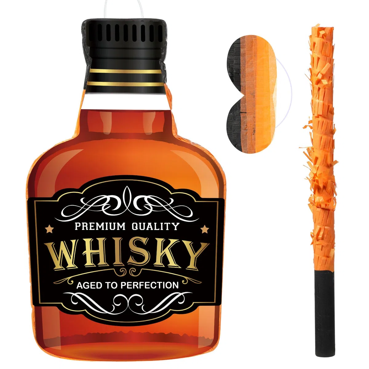Panelee Piñata con Palo Venda de Ojos Borla Confeti para Adultos Piñata de Jarra Cerveza Botella Tequila Whisky Champán para Despedida Soltero Cumpleaños (Whisky)