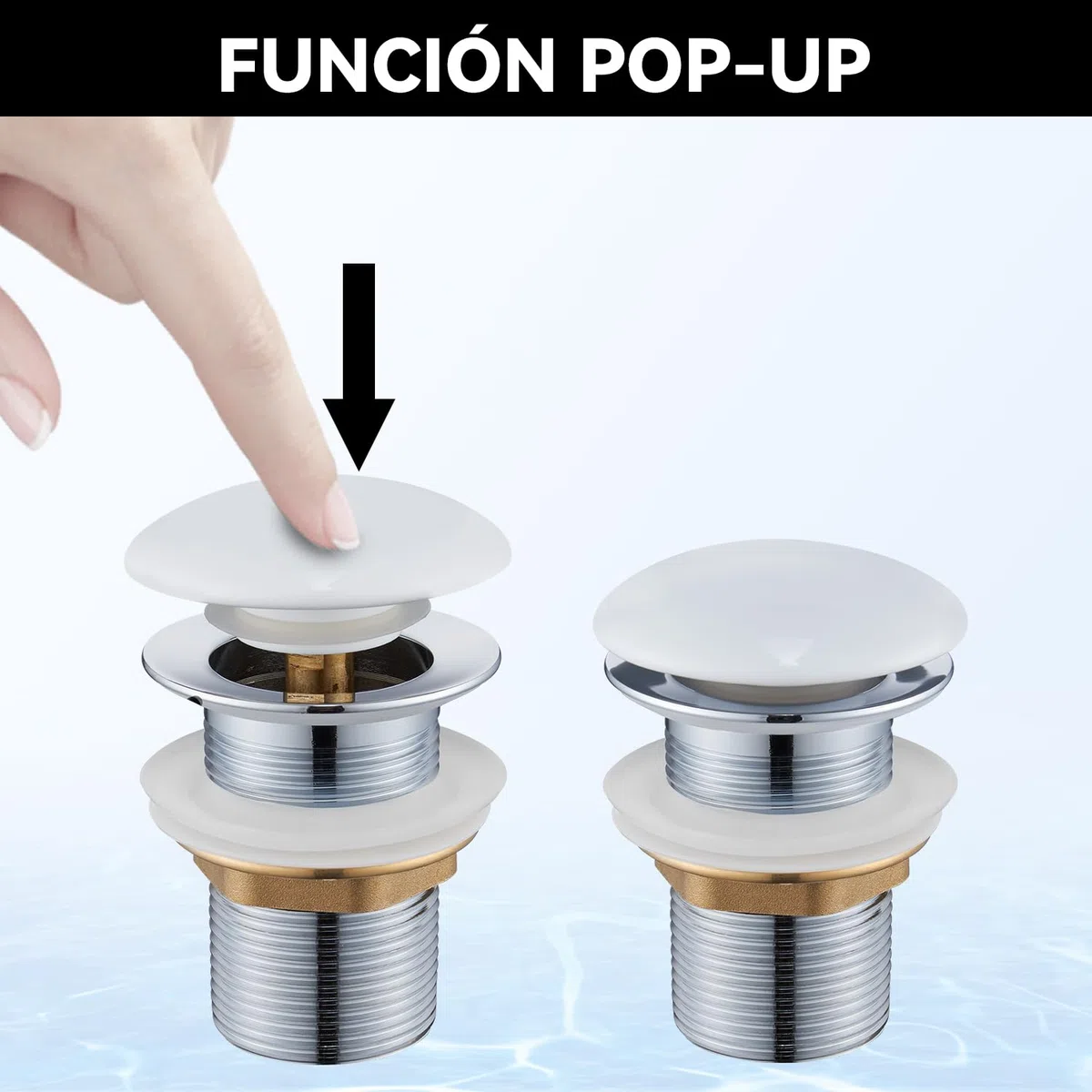 Desagüe Lavabo sin Rebosadero, Ulytid Tapon Pop Up Lavabo con Tapa de Cerámica, Válvula Desagüe Click Clack Lavabo Universal G1 1/4" para Fregadero Baño y Aseo, Blanco
