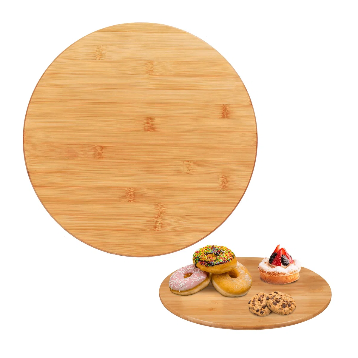 Relaxdays Plato Giratorio Redondo de Madera, Soporte Tartas, Bandeja Aperitivos, Soporte Especias, Bambú, Ø 40cm, Marrón