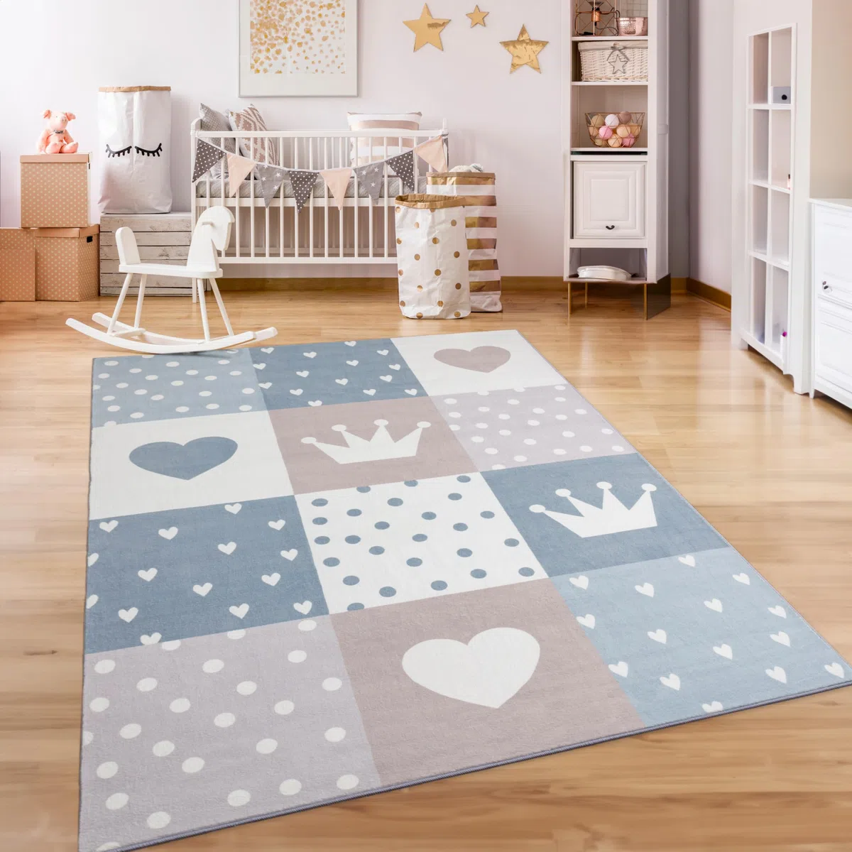 Paco Home Alfombra De Habitacion Bebe Infantil Niña Niño De Juego Antideslizante Arcoíris Corazón Lunares, tamaño:80x150 cm, Color:Beige