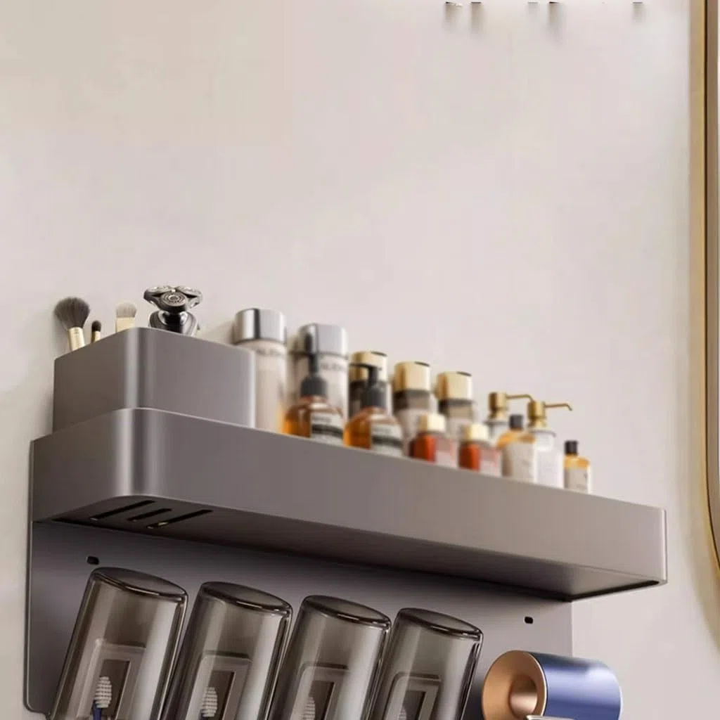 Soporte para cepillos de Dientes Soporte para Pasta de Dientes de Aluminio Soporte para cepillos de Dientes montado en la Pared para baño Estante de Almacenamiento(A S44cm)