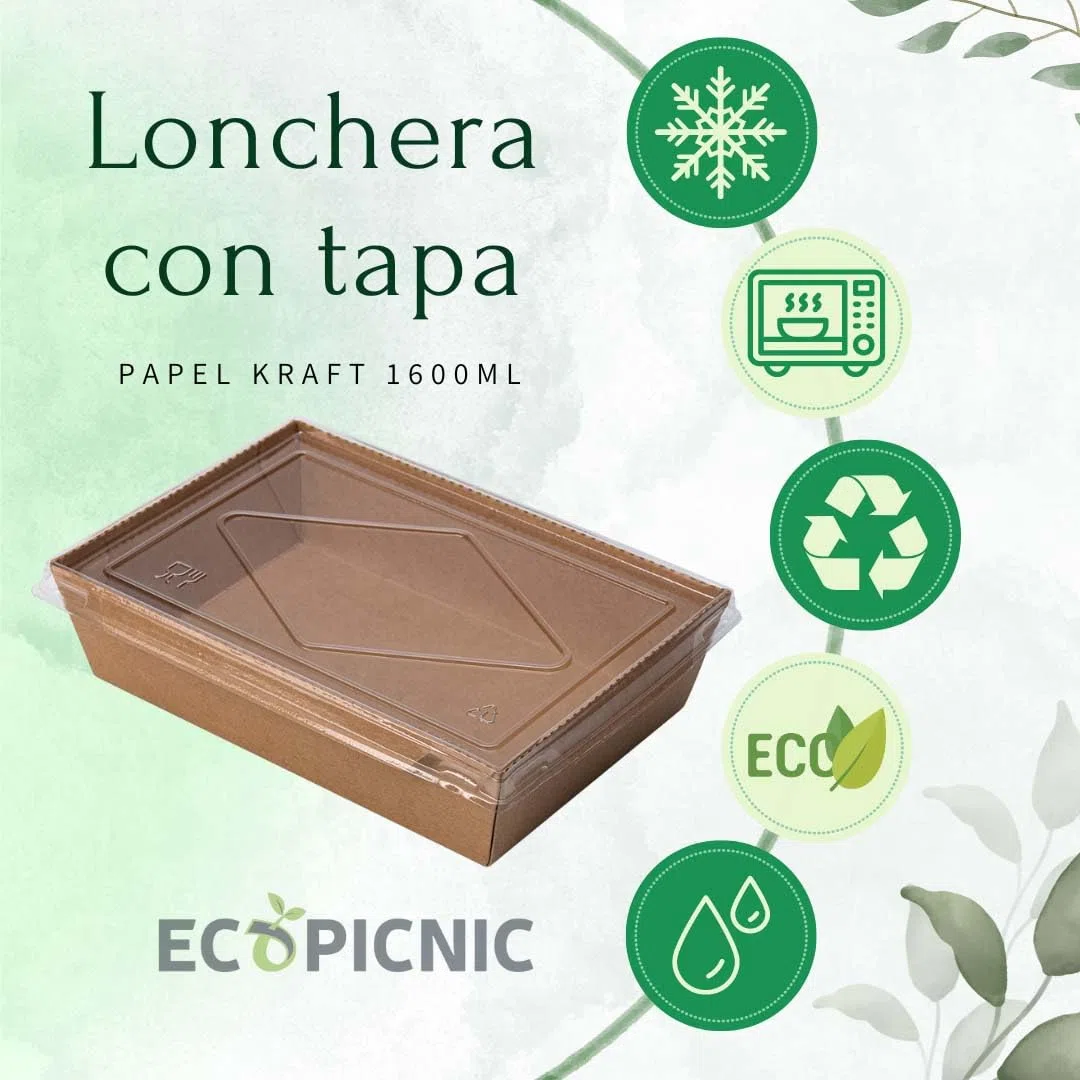 Lunchbox de Papel Kraft con Tapa 200 unidades 1600 ml | Cajas desechables de cartón kraft para comida, ideal para ensaladas, sándwiches, postres y comida para llevar