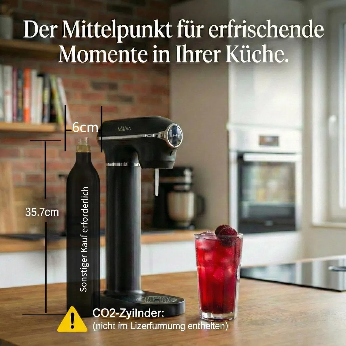 Pulverizador de agua y soda – Carbonador de agua brillante con botella de PET de 1 l y 0,5 l sin BPA, regulación automática de la presión y operación con un solo botón
