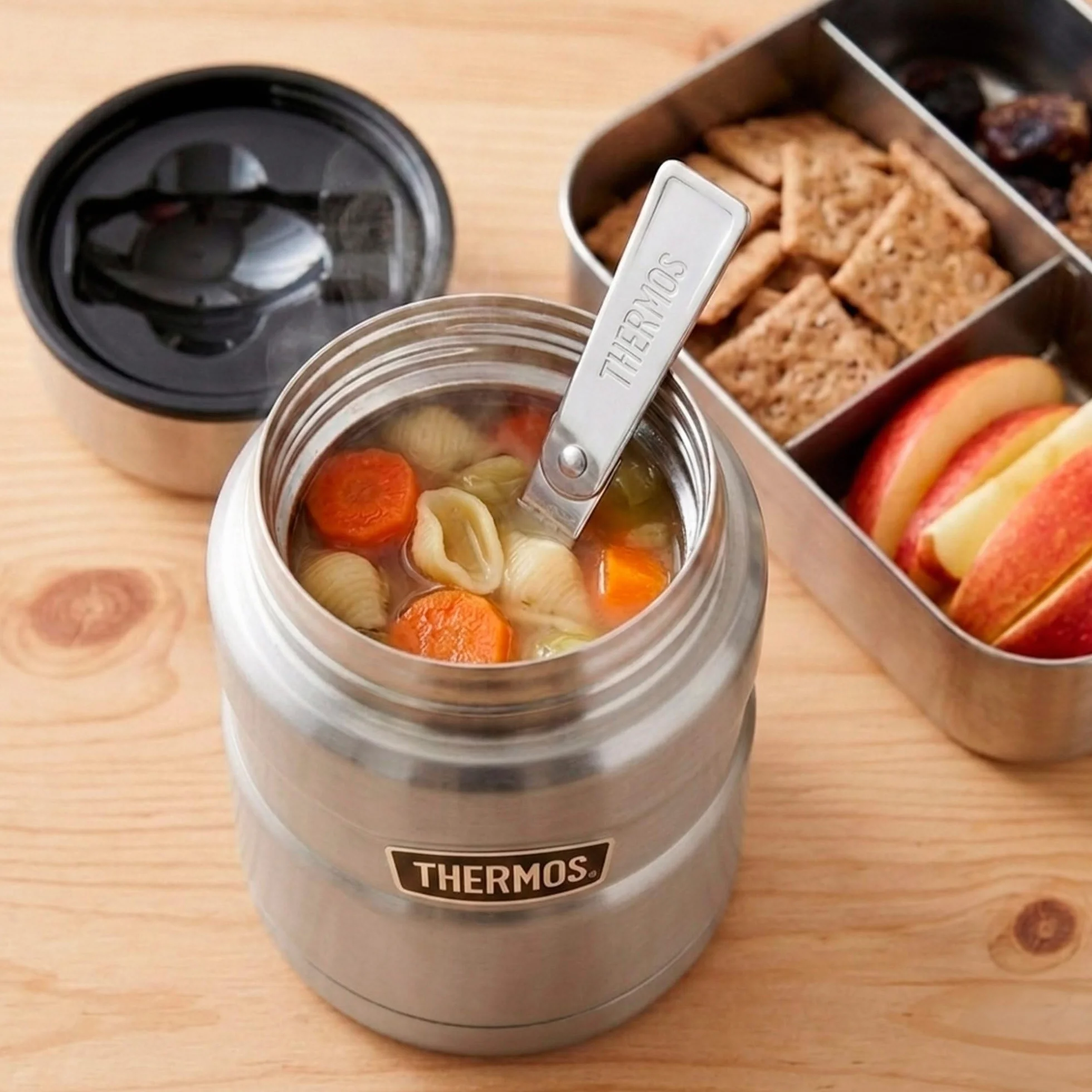 Thermos Termo Acero Inoxidable, 470 ml, 9x9x15 cm, Incluye Cuchara, Doble Aislamiento, Rendimiento térmico 9h Calor y 14h frío, Termos para Comida Caliente