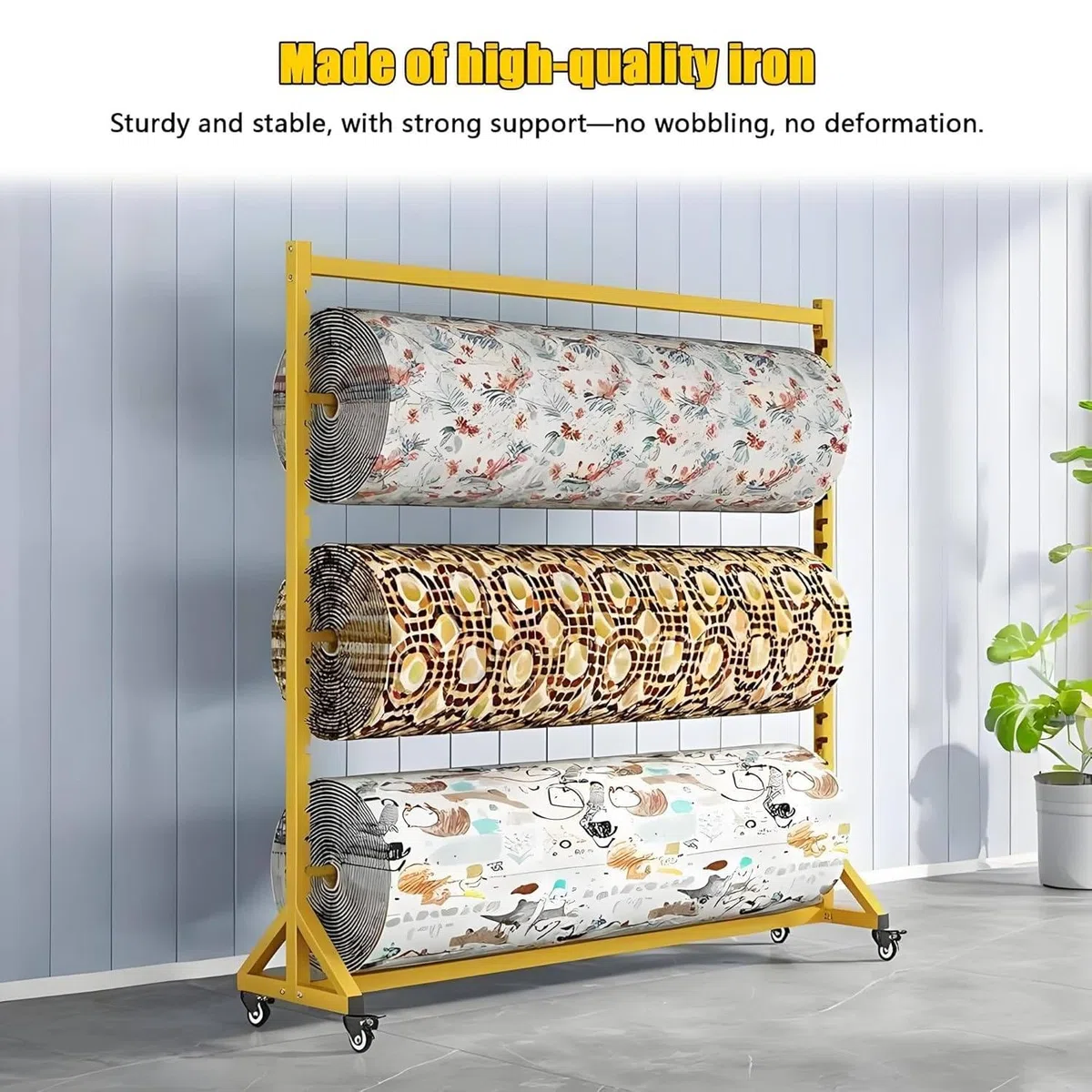 Estante móvil para Almacenamiento de Vinilo, exhibidor de muestras con Ruedas 150cm-4rods | para papel tapiz, película para ventanas, soporte organizador de acero resistente,adecuado para tiendas y talleres