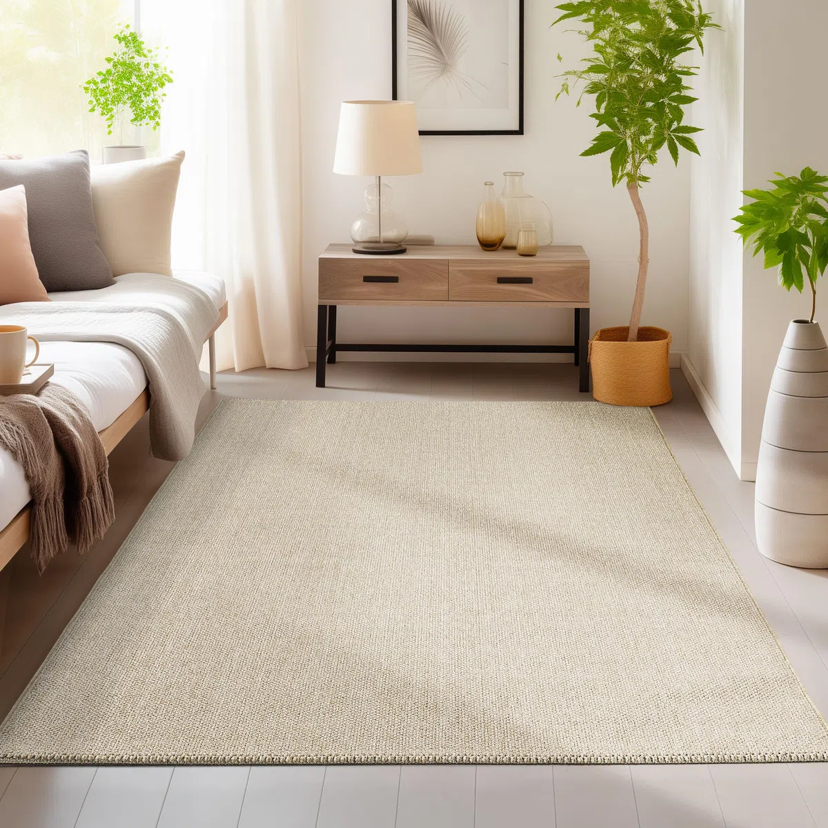 HomebyHome Alfombra 140x200 cm Beige, Bouclé Suave Lisa, Fácil de Cuidar y Moderna, para Salón Dormitorio o Habitación de Invitados