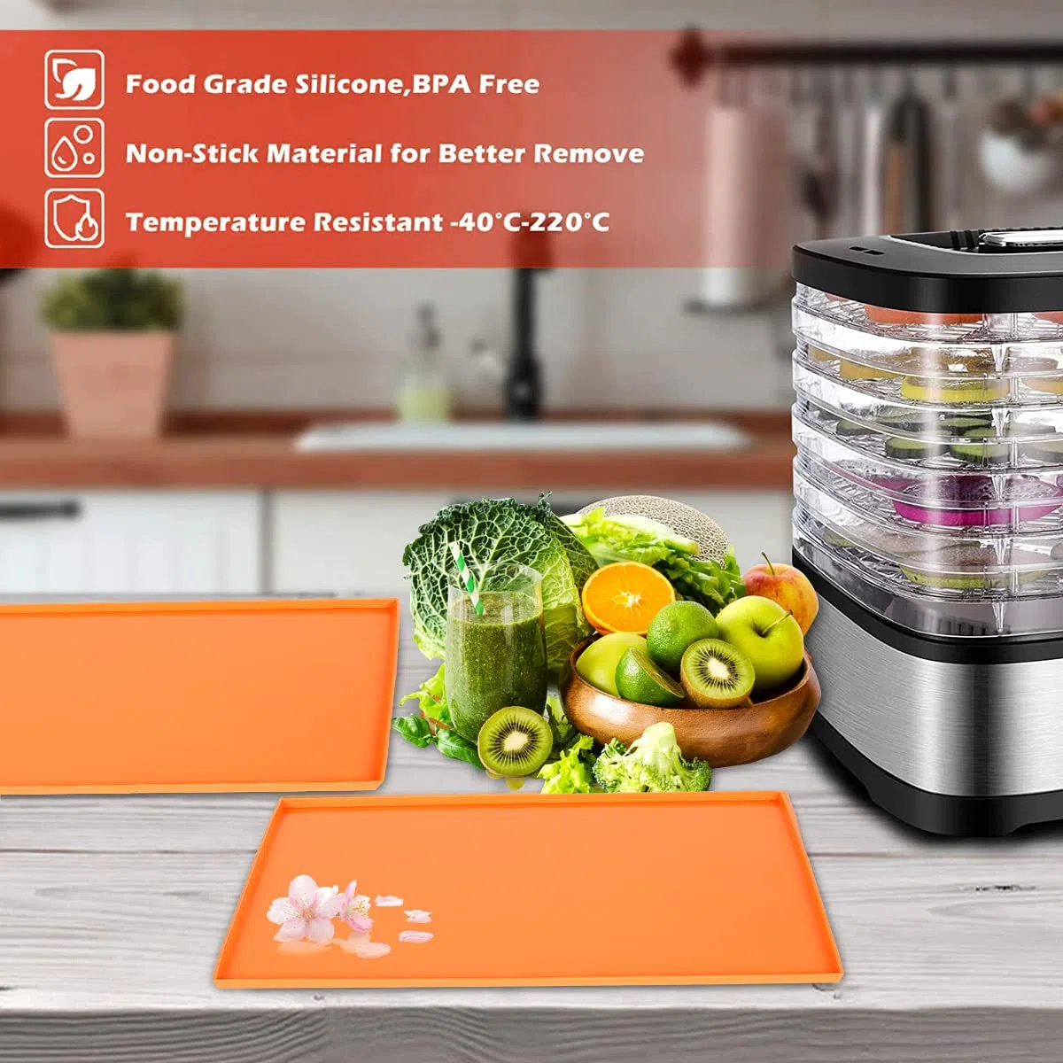 6 hojas cuadradas de silicona deshidratadoras con raspador de silicona, bandejas antiadherentes para deshidratadores de frutas y alimentos de 12 pulgadas, frutas y verduras, secador de hierbas