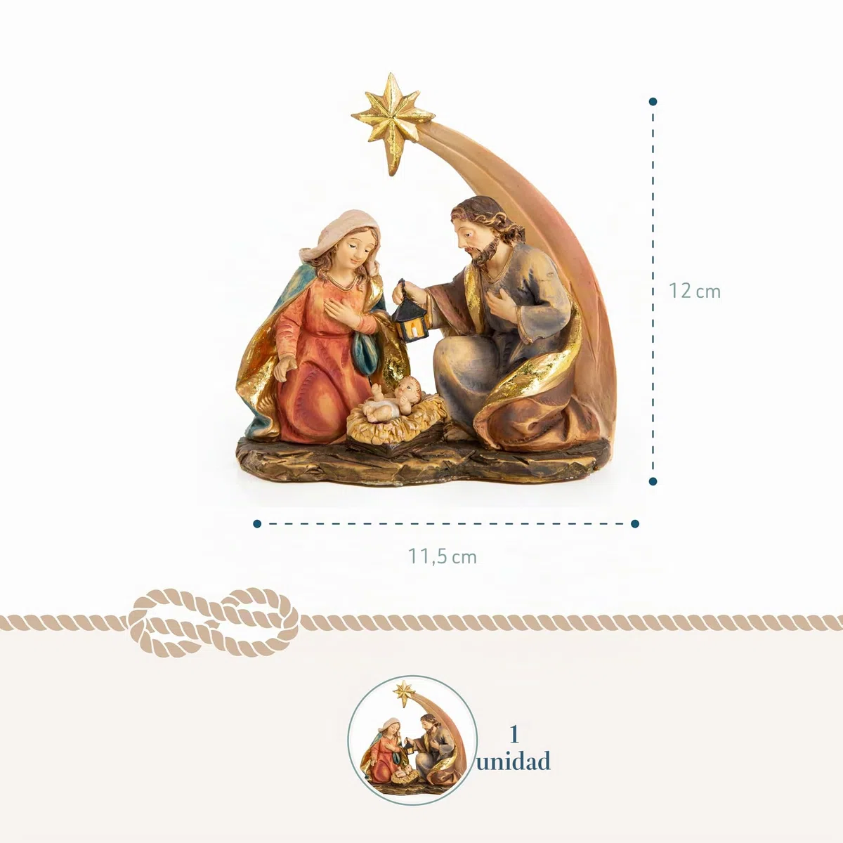Logbuch-Verlag Belén pequeño, 12 x 11,5 cm: decoración navideña con Sagrada Familia, Pesebre Navidad de Resina, Figuras religiosas Interiores, Adorno clásico para Mesa y hogar, símbolo Amor y Paz