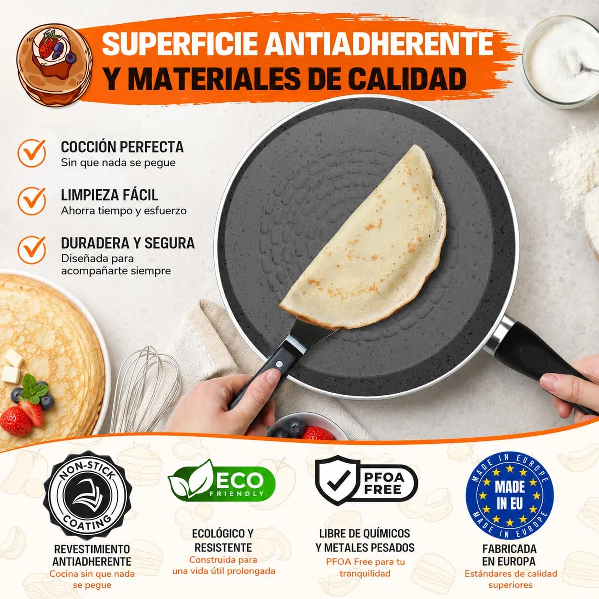 TEHORNEO Crepera, Crepera Sarten 28 cm Antiadherente Induccion, Sarten Crepes Induccion, Sarten Crepes, Budares para Arepas, Sartén Tortitas, Sartén Crepes, Crepe Pan, Crepeira, Sartén para Filloas