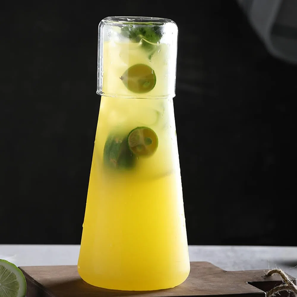 Juego de jarra de agua y vaso de 850 ml para dormitorio, jarra de agua transparente de noche con vidrio, jarra de agua de mesita de noche y vaso con tapa, recipiente de enjuague bucal de baño