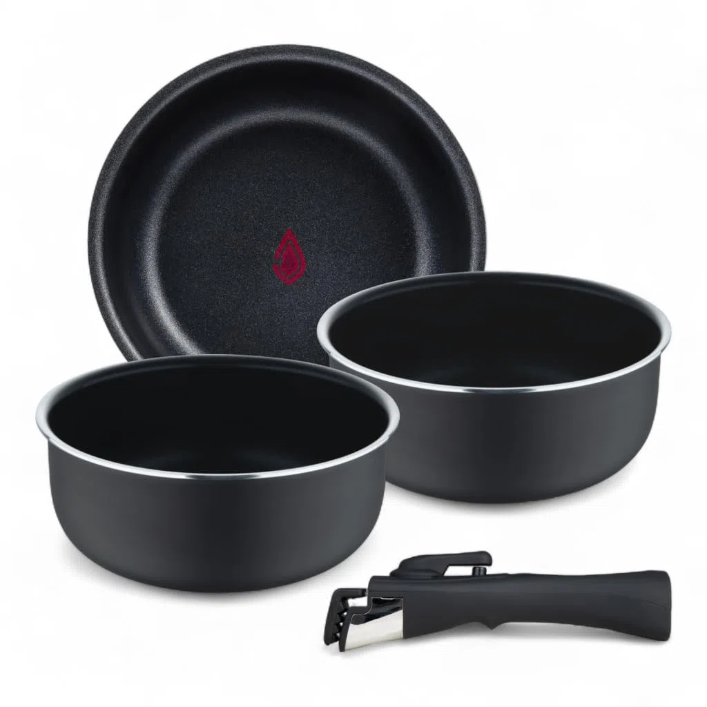 Bergner - Set 4 Pzs Cazo Alu Prensado con Mango Desmontable y Heat Dot - Revestimiento ILAG Essential - Antracita - Inducción Compatible, 16 cm | 18 cm | 20 cm