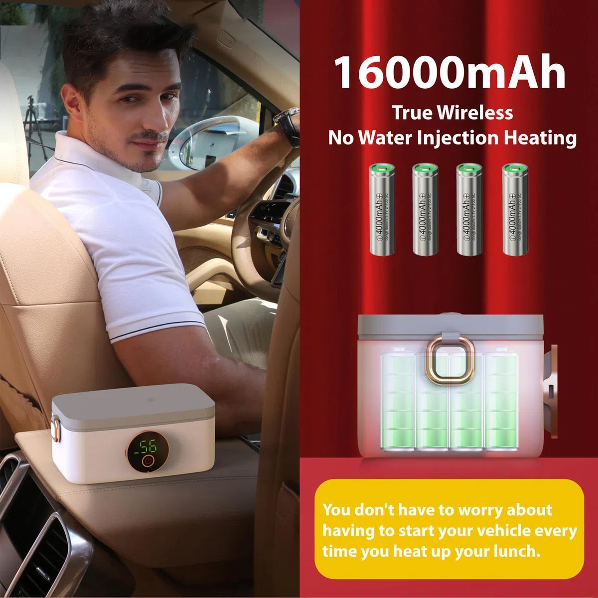 Fiambrera Electrica 24v Camion Recargable E Inalámbrico, Loncheras Electricas Portátil Y con Batería De 16000 mAh, Fiambrera Acero Inoxidable