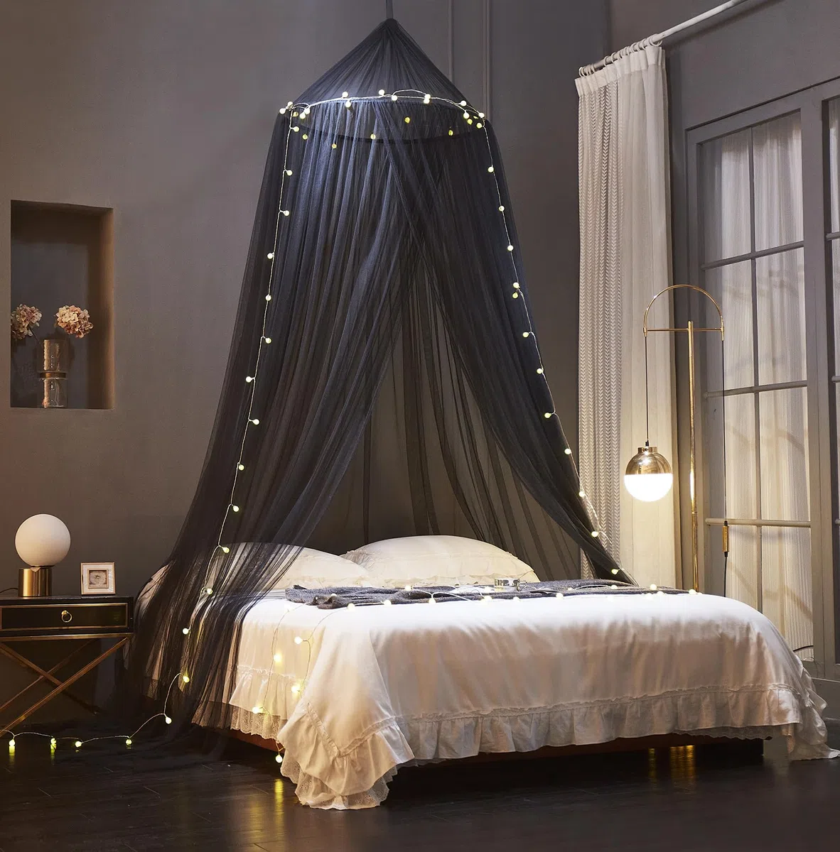 ZIQINPSQ Mosquitera para cama, toldo de cama para cama individual, doble y king, mosquitera para interiores y exteriores, cama de niños y camas de adultos (negro)