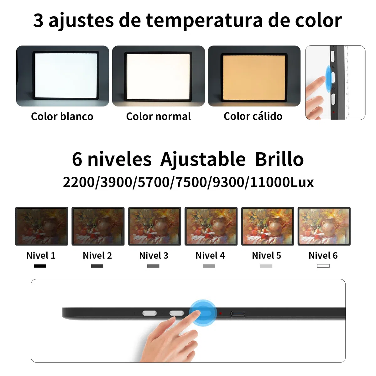 TOHETO Tablero de luz A4 para pintura de diamantes, almohadilla de luz magnética súper brillante con botones laterales, caja de luz para trazar y dibujar, mesa de luz con cable para bocetos, animación