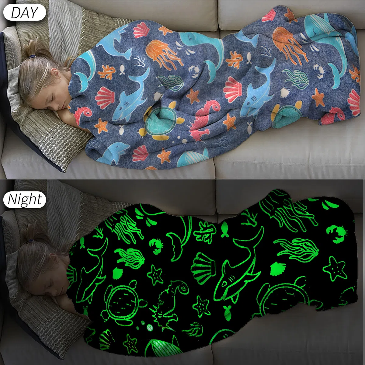 Manta para niños de 150x200cm, mundo submarino, ilumina en la oscuridad, súper suave y cálida para regalos de niños (HY-B, 150x200cm)