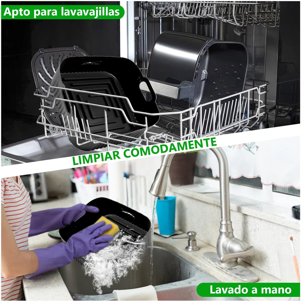 23CM Accesorios Freidora de Aire para COSORI 6L/6,2L/6,4L, Cecotec 7,6L, 4PCS Cuadrado Moldes para Freidora de Aire con Papel, Rejilla Multiusos, Bandeja para Pizza, Molde Silicona Freidora de Aire