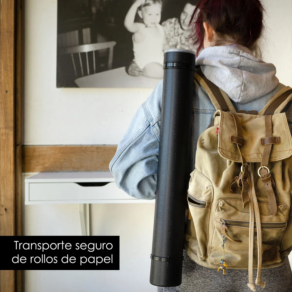 OfficeTree Tubo Portaplanos Plástico Negro - para Transporte y Almacenamiento - Tubo para Guardar Planos - Longitud y Correa de Transporte Extensible - Tubo para Poster