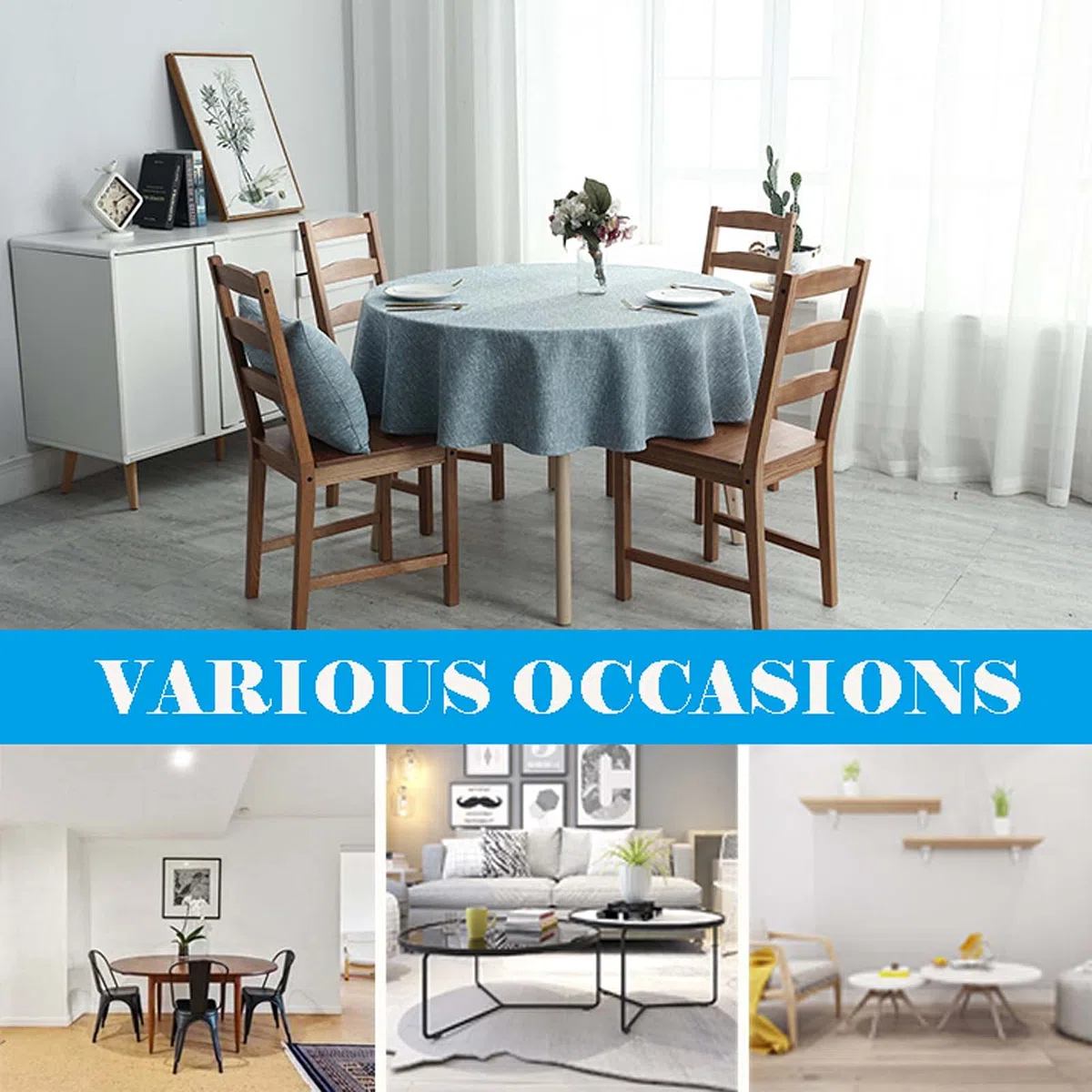 Manteles para mesas redondas de 170 cm, mantel de tela de lino resistente, mantel lavable, manteles redondos para decoración de mesa de cocina y comedor