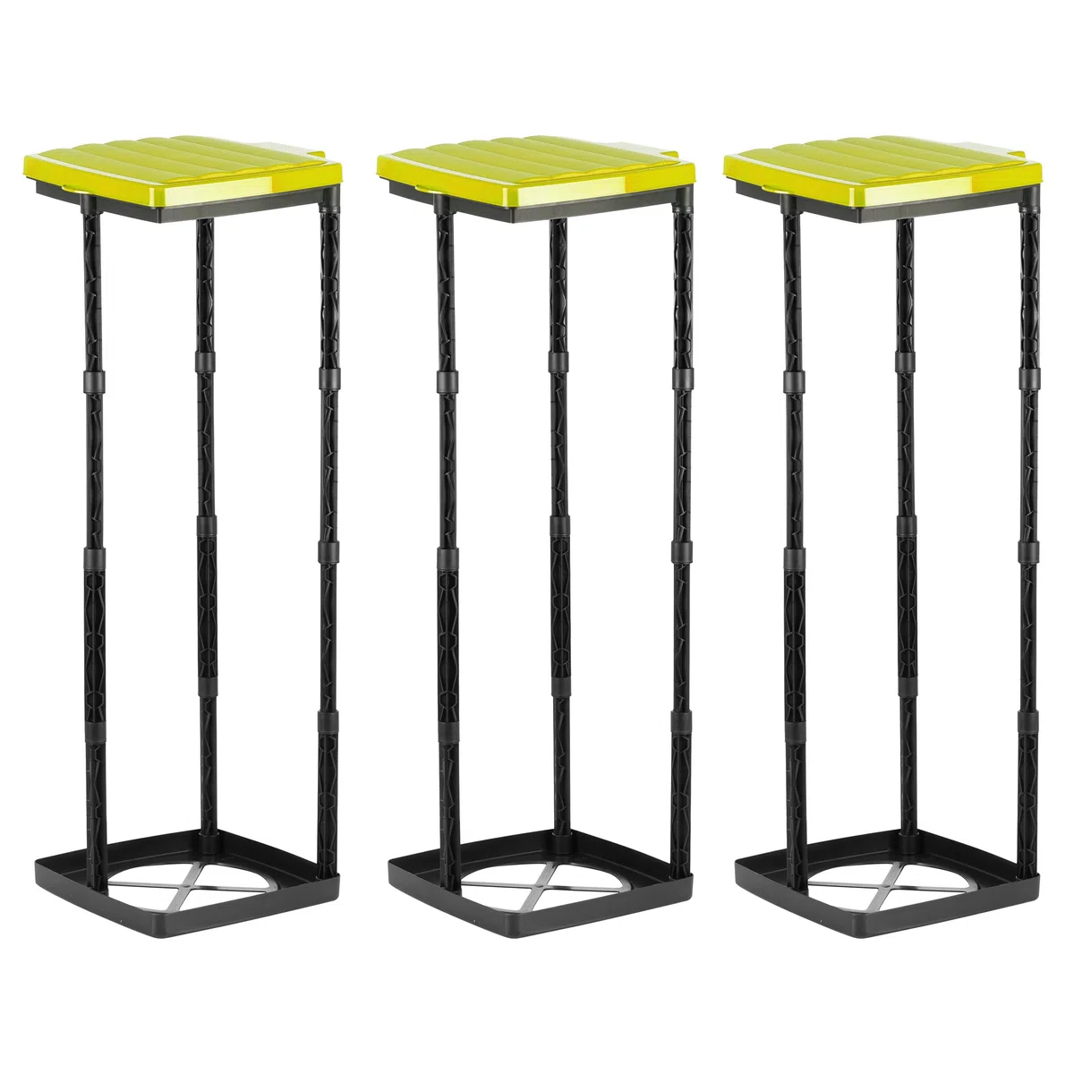 Grizzly Portabolsas de basura, 3x cubo de basura con tapa amarilla, sistema enchufable de altura regulable con anillo de sujeción, para bolsas de basura de diferentes tamaños de 25-120 litros