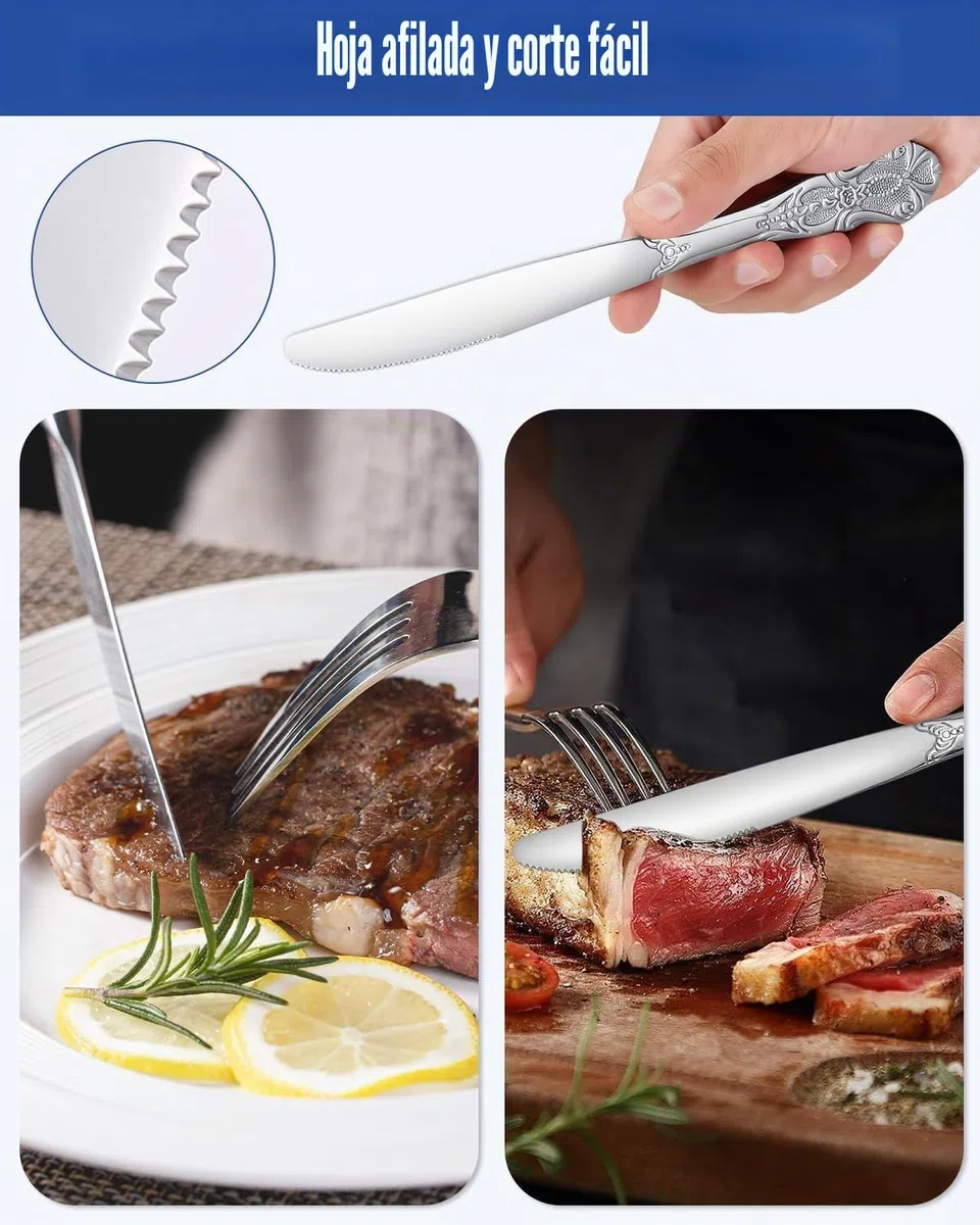 Set de Cubiertos 40 Piezas, Cubiertos Acero Inoxidable, Acabado Pulido Brillante, Juego de Cubertería con Cuchillo, Tenedor, Cuchara, Apto para Lavavajillas,Plata