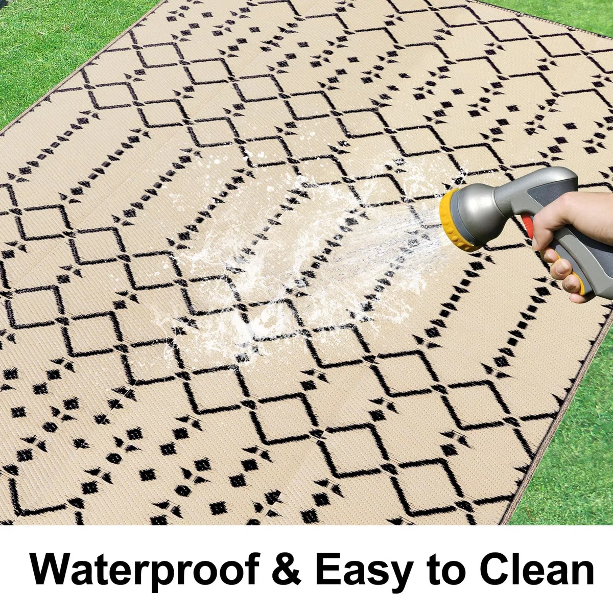 Homaxy Alfombra de exterior resistente a la intemperie, 120 x 180 cm, utilizable por ambos lados, resistente al agua, alfombra bohemia para terraza, jardín, balcón, camping, picnic, color beige