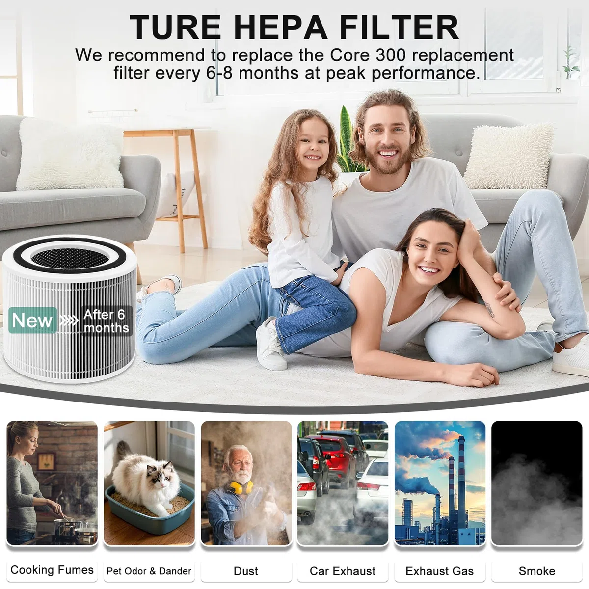 2 filtros purificadores de aire Core 300 compatibles con Levoit Core 300 Core 300s Core 300-RF 3 en 1 H13 HEPA carbón activado, limpia hasta un 99,98% de polvo, polen, alérgenos para alérgicos y