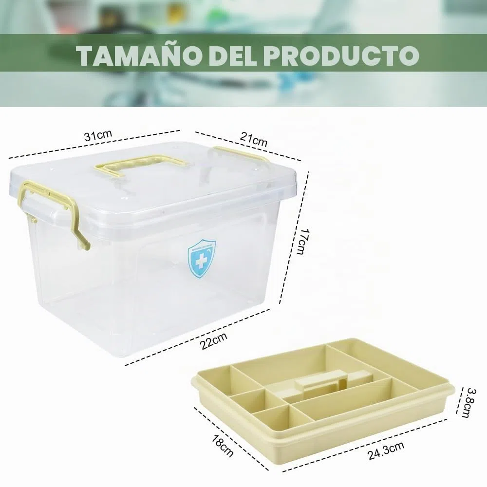 Caja Botiquín Medicamentos Organizador de Medicamentos en Casa Caja para Medicamentos con Compartimentos Caja Organizadora para Medicina Papelería Cosmética en Casa Oficina-31x21x17cm