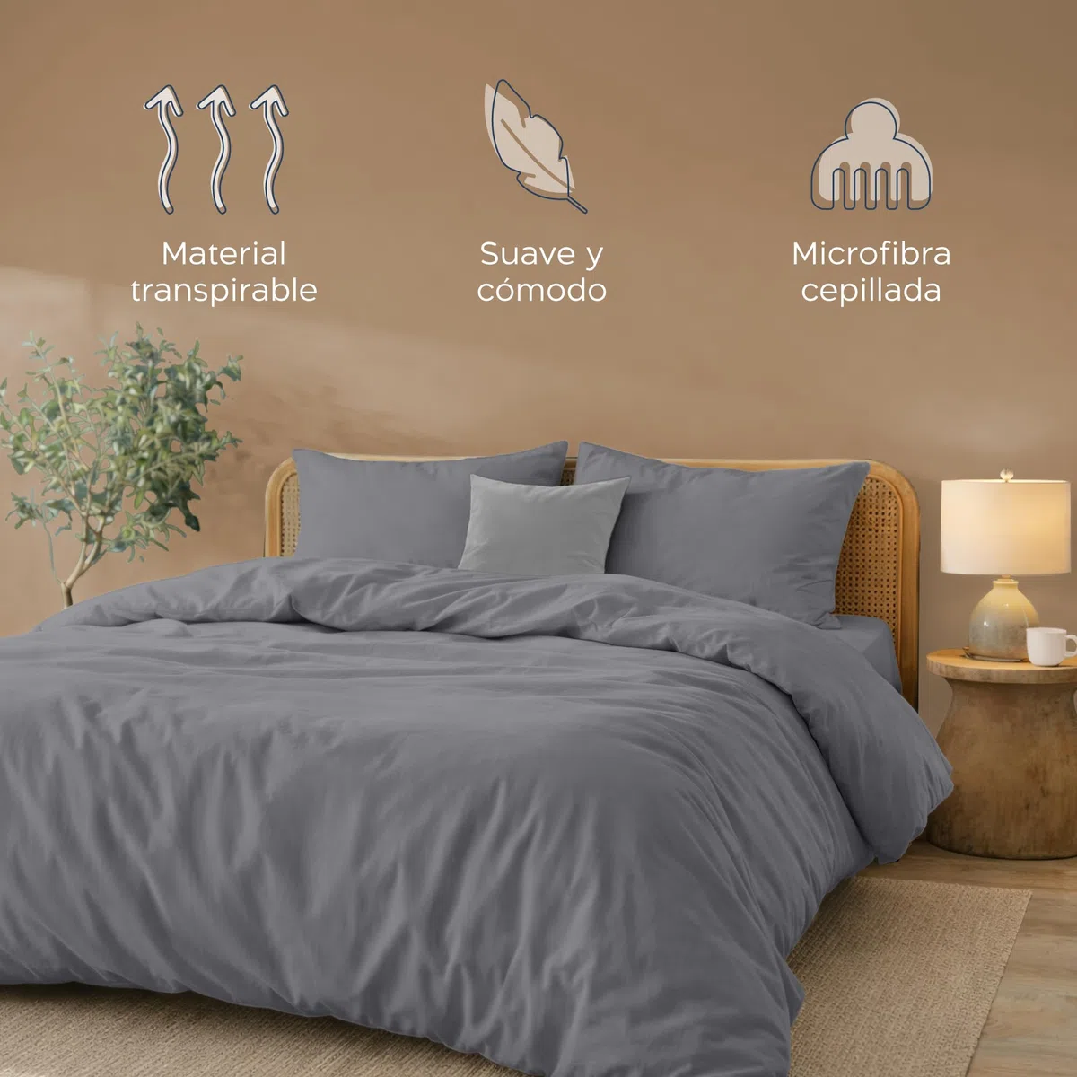 Twinzen Funda Nordica 220 X 240 cm Antracita, con 2 Fundas de Almohada de 50x80 cm - Fundas Nordicas Microfibra - Oeko-Tex