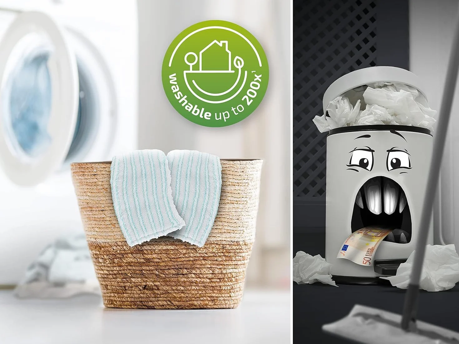 Set Leifheit de 2 Fundas de recambio Clean Twist M Ergo micro dúo, funda de microfibra lavable para mopa superabsorbente, funda de mopa fregona para suelos lisos